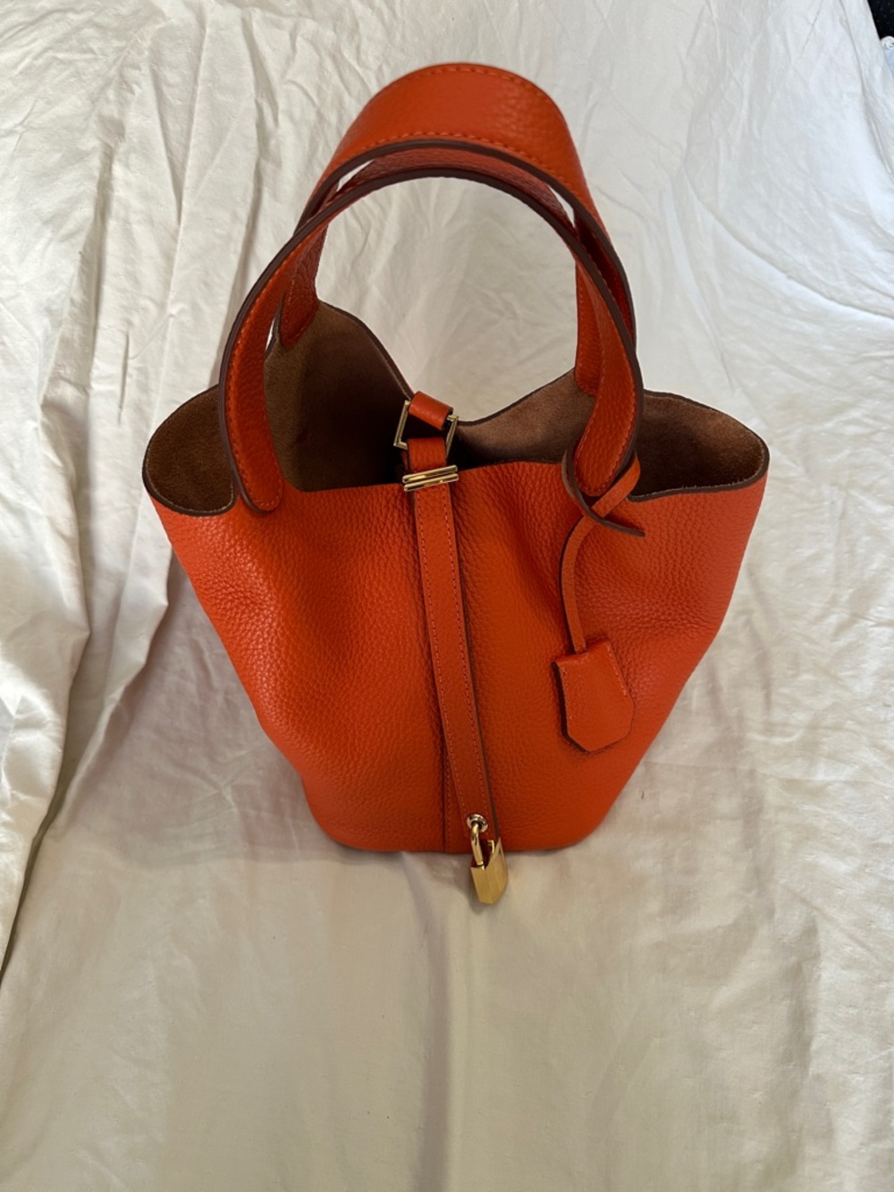 Women's Orange Leather Tote Bag - Structured Pebbled Design